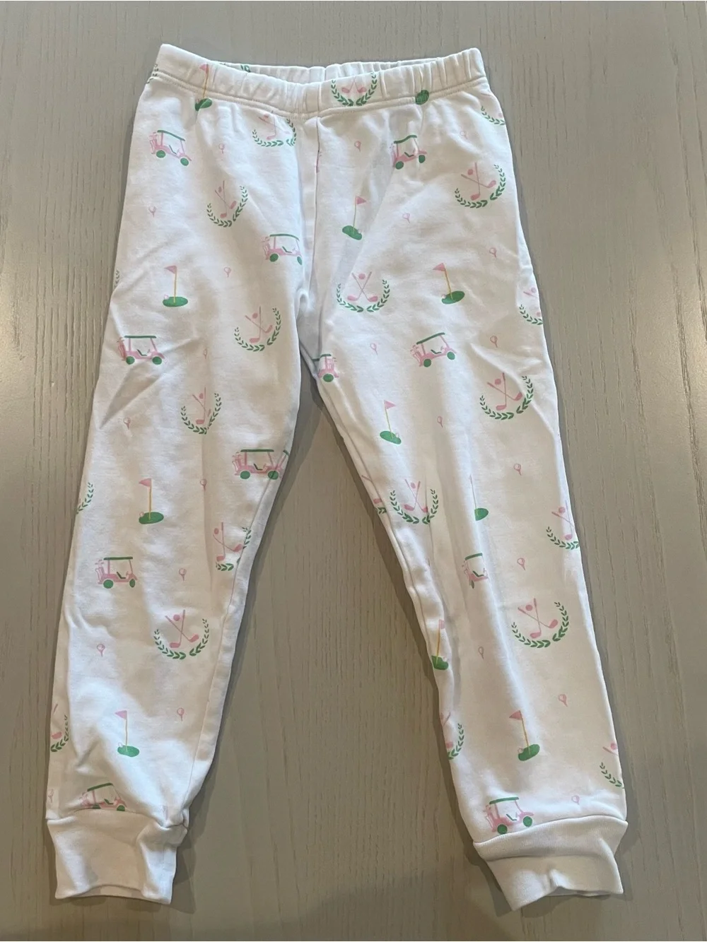 Little English Ruffled Printed Cotton Pajama Set Pink Golf - Size 4T